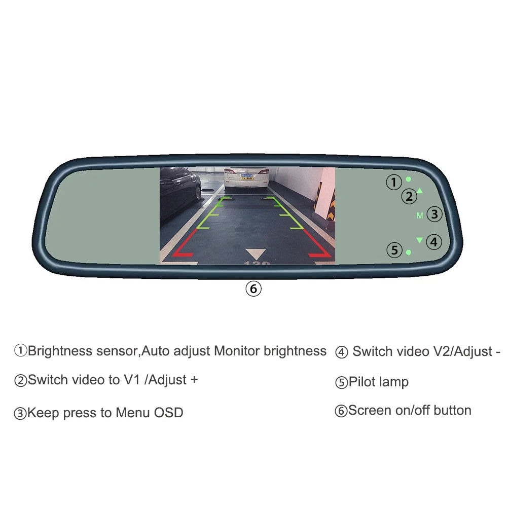 Carsanbo 5.1 بوصة OEM مرآة الرؤية الخلفية Hd الوسائط المتعددة مرآة الرؤية الخلفية المتكاملة صالح لتويوتا نيسان هوندا بويك فورد الخ