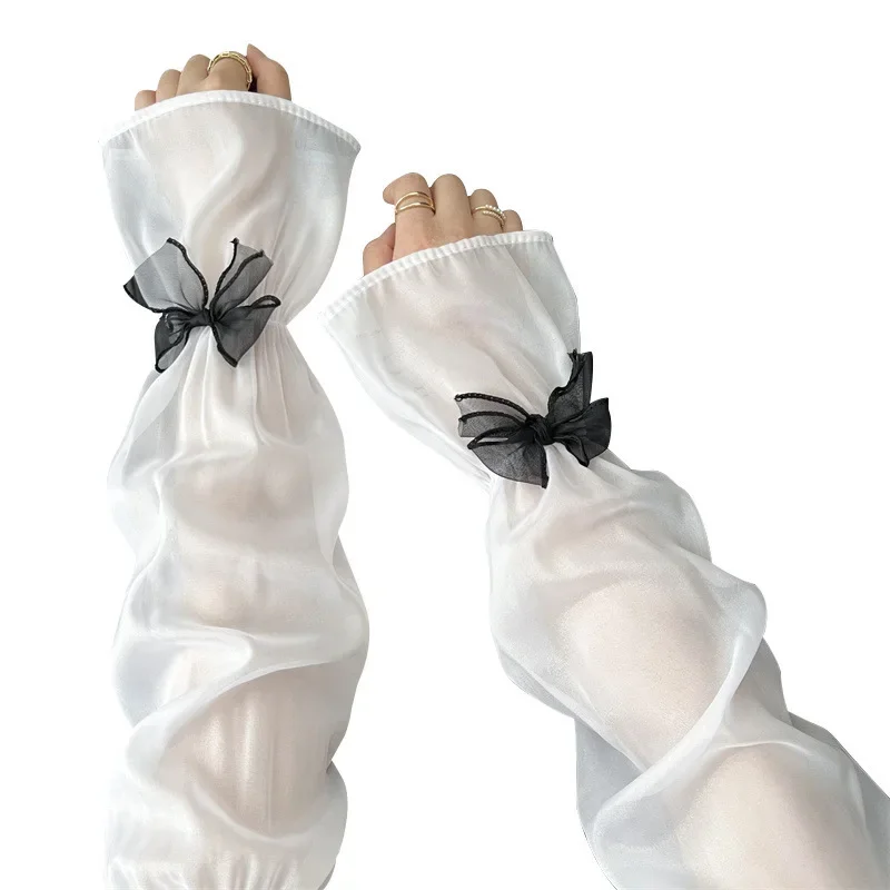 ファッション UV 保護日焼け防止スリーブ通気性アイスシルクちょう結びスリーブスポーツ日焼け止めアームスリーブ夏屋外