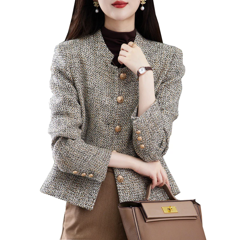 Grey tweed women jacket short Small Fragrant One-Piece spring / autumn / winter woolen coat new classic jacket Ladies