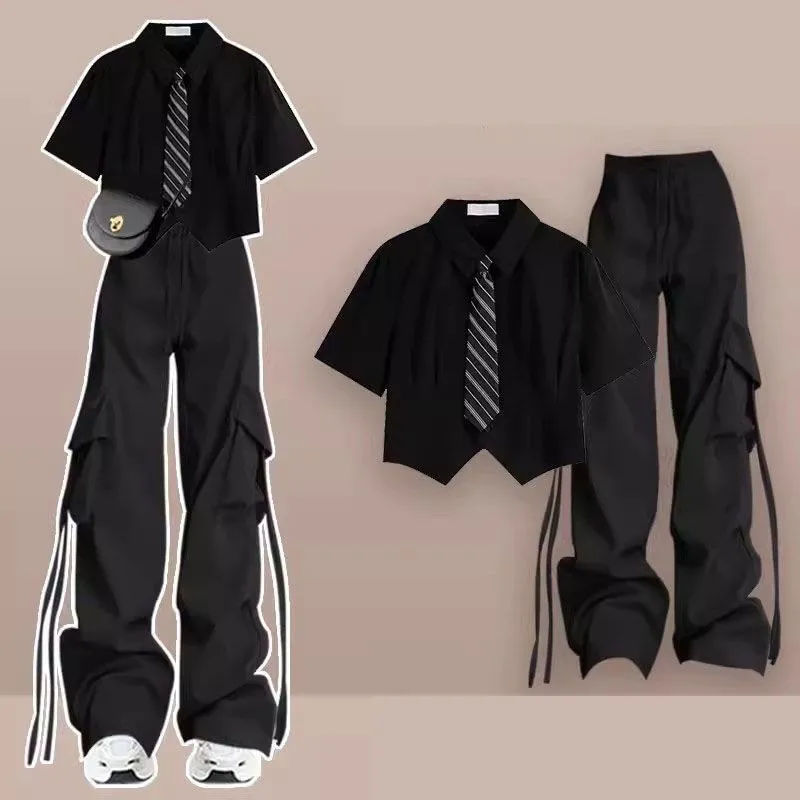 

2025 Women's Summer New Fashion Short Sleeved Shirt+Casual Cargo Pants Two Piece Suit Korean Elegant Tracksuit Matching Set