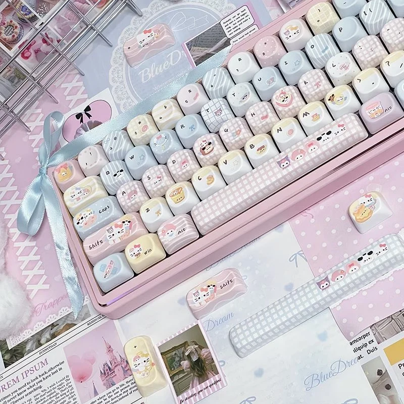 Custom Pastel Cartoon Theme PBT Five-Side Dye-Sub Keycap – Unique High Aesthetic Cute Design for Keyboard Enthusiasts