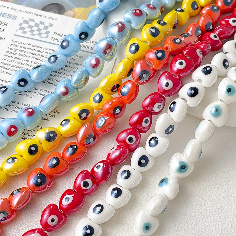 10pcs Hand-painted double-sided color love ceramic straight hole beaded diy bracelet necklace earrings accessories material