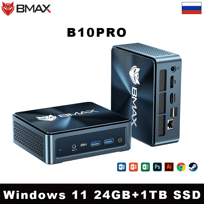 BMAX 2025 Latest B10 Pro Intel 13th Generation i7-13620H 24GBRAM 1TB SSD Windows 11 Bluetooth 5.2 USB x 4 HDMI x 1
