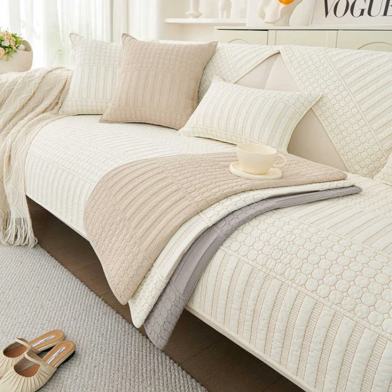 

Pure Cotton Sofa Cover Nordic Style Non-Slip Sofa Mat Four Seasons Solid Color Dust-proof Corner Couch Towel for Living Room