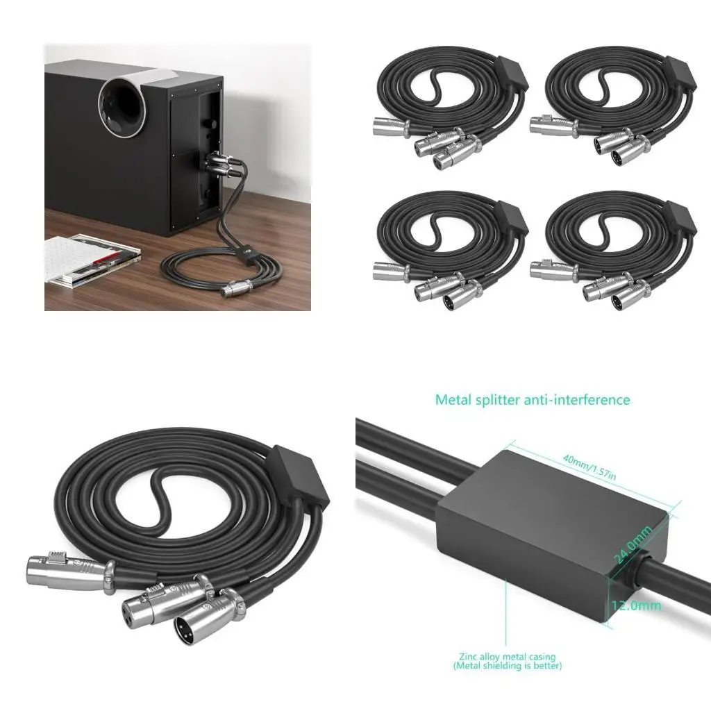 

31BA 3Pin Microphones Splitter Patches Cable Double 3Pin Female to 3Pin Male Connectors