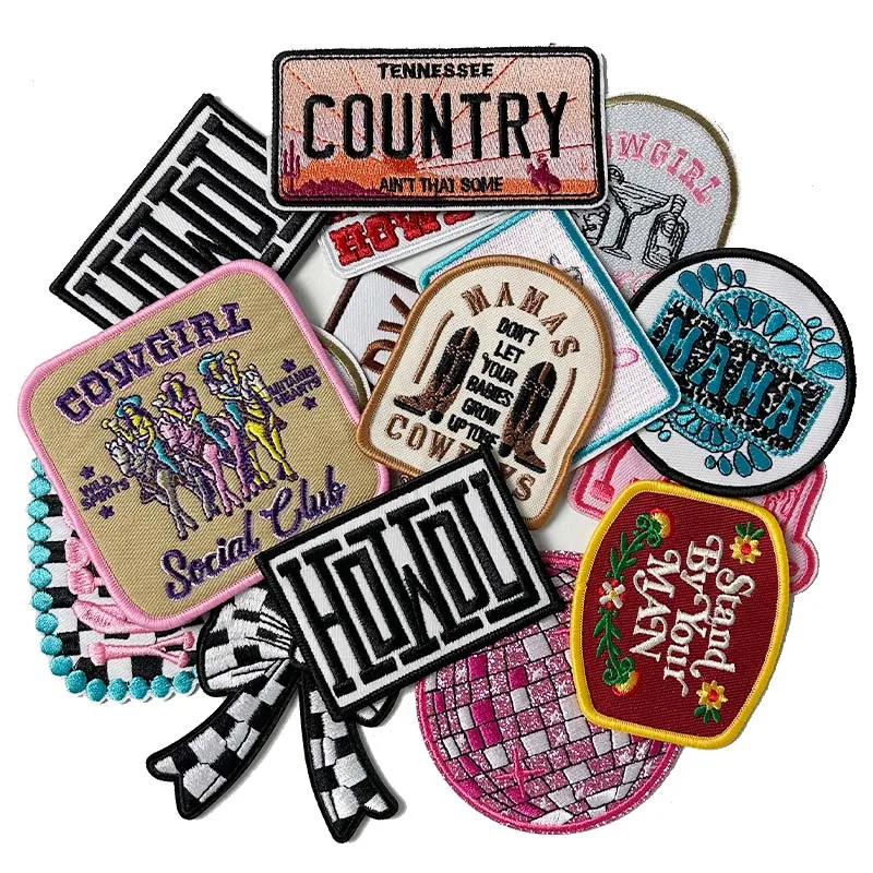 

Western Cowboy And Cowgirl Emblem Embroidered Cloth Stickers Cartoon Flowers DIY Iron Clothing Patches