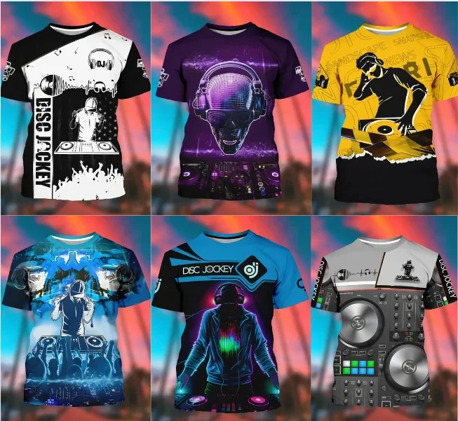 Disc Jockey T-Shirts 3D Bar DJ Console Pattern Print Men's Short Sleeve T Shirt Fashion Hip Hop Trend Personality Street Top