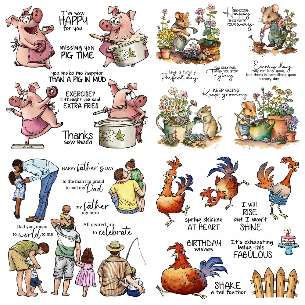 

Cute Cartoon Funny Fatty Pigs Metal Cutting Dies And Clear Stamp Mouse Sentiments Silicone Stamps for Card Making Decoration