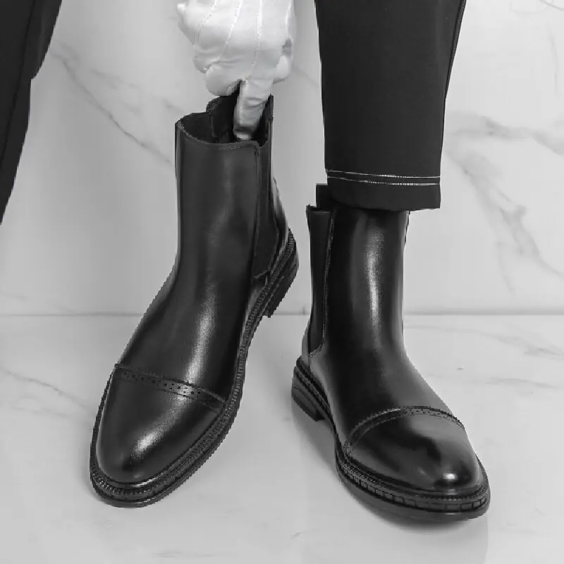 Winter Business Men Chelsea Leather Boots Black Men Casual and Comfortable Office Brand Boots Training Boots Sizes 38-46