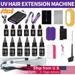 All in One V Light Hair Extensions Kit with UV Light Glue and Hair Extension Machine for Long Lasting Extensions