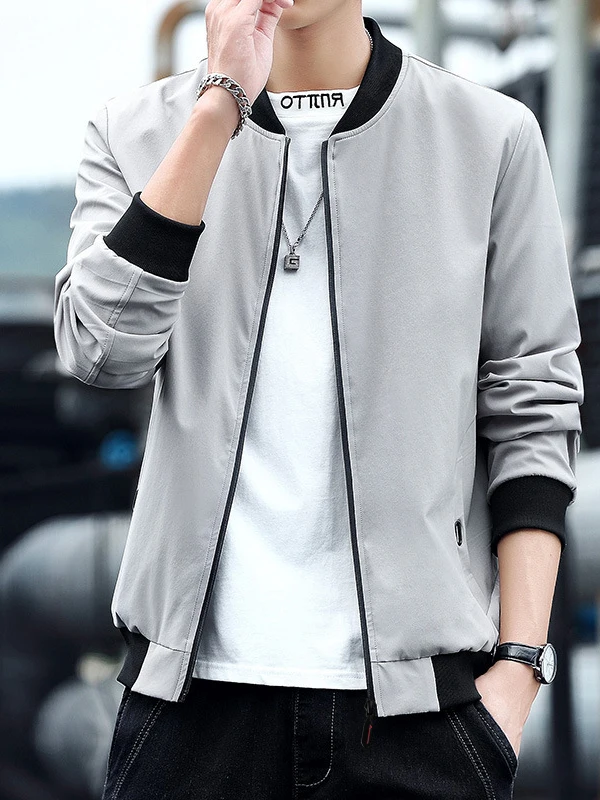 

Мужская повседневная куртка с бейсбольным воротником, свободный крой, весенняя новинка, стильная, простая, универсальная, из полиэстера (95%) и спандекса (5%)