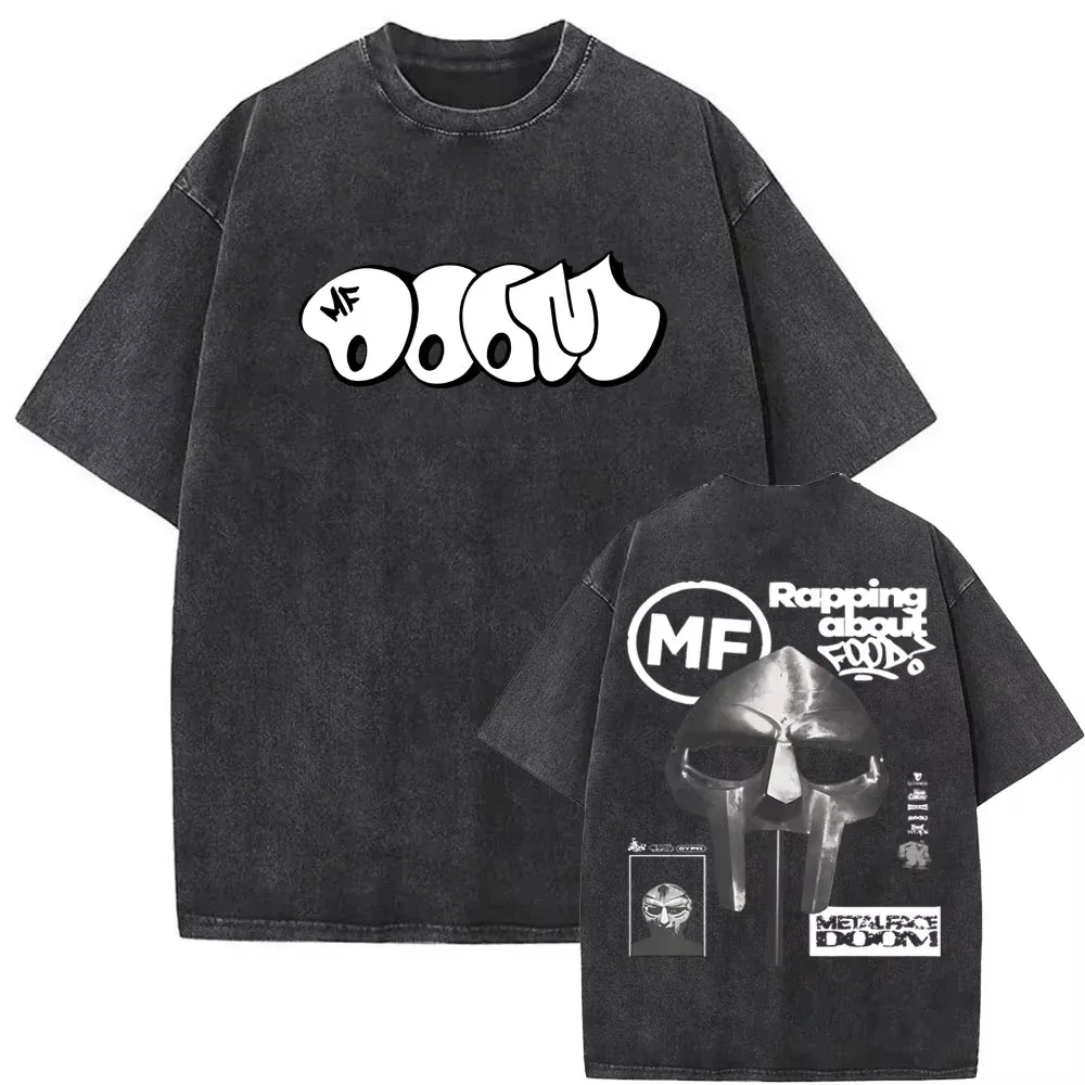 2025 Washed Vintage Rapper Mf Doom MM FOOD Graphic Print Tshirt Men Women Hip Hop Fashion T-shirts Male Casual image 2
