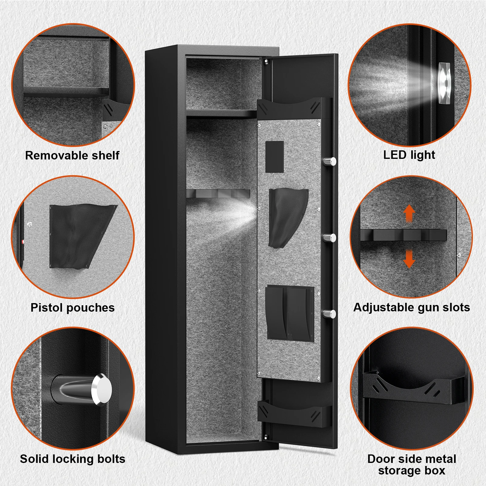 Kavey 3-5 Caja fuerte para armas más grande y más profunda con modo silencioso, sistema de alarma, estante extraíble y ranuras para armas ajustables