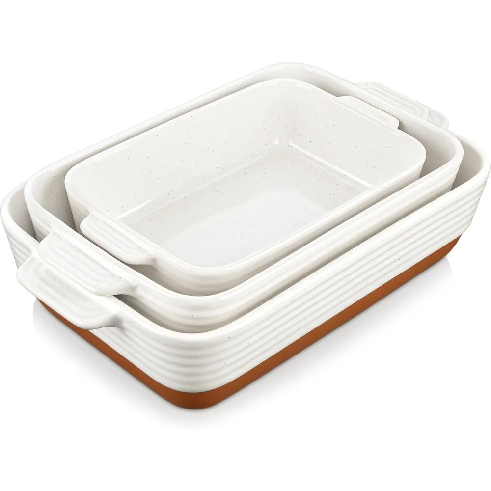 

MALACASA Casserole Dishes for Oven, Ceramic Baking Dishes Set of 3, Baking Pan Casserole Dish Set, Rectangular Lasagna Pan Deep