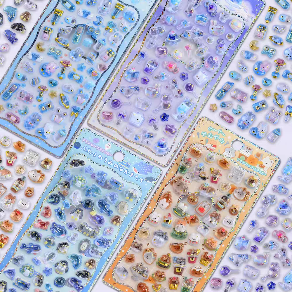 

1/4 pcs Cartoon Mini Rabbit Sea Animals 3D Drop Relief Stickers Scrapbooking Diy Journal School Stationery Stickers School