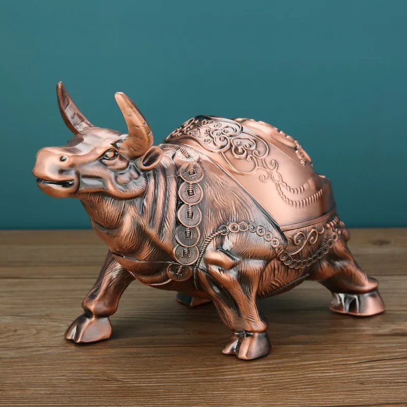 

Пепельница с статуей животного — прочная металлическая скульптура быка с крышкой, декор для дома/офиса