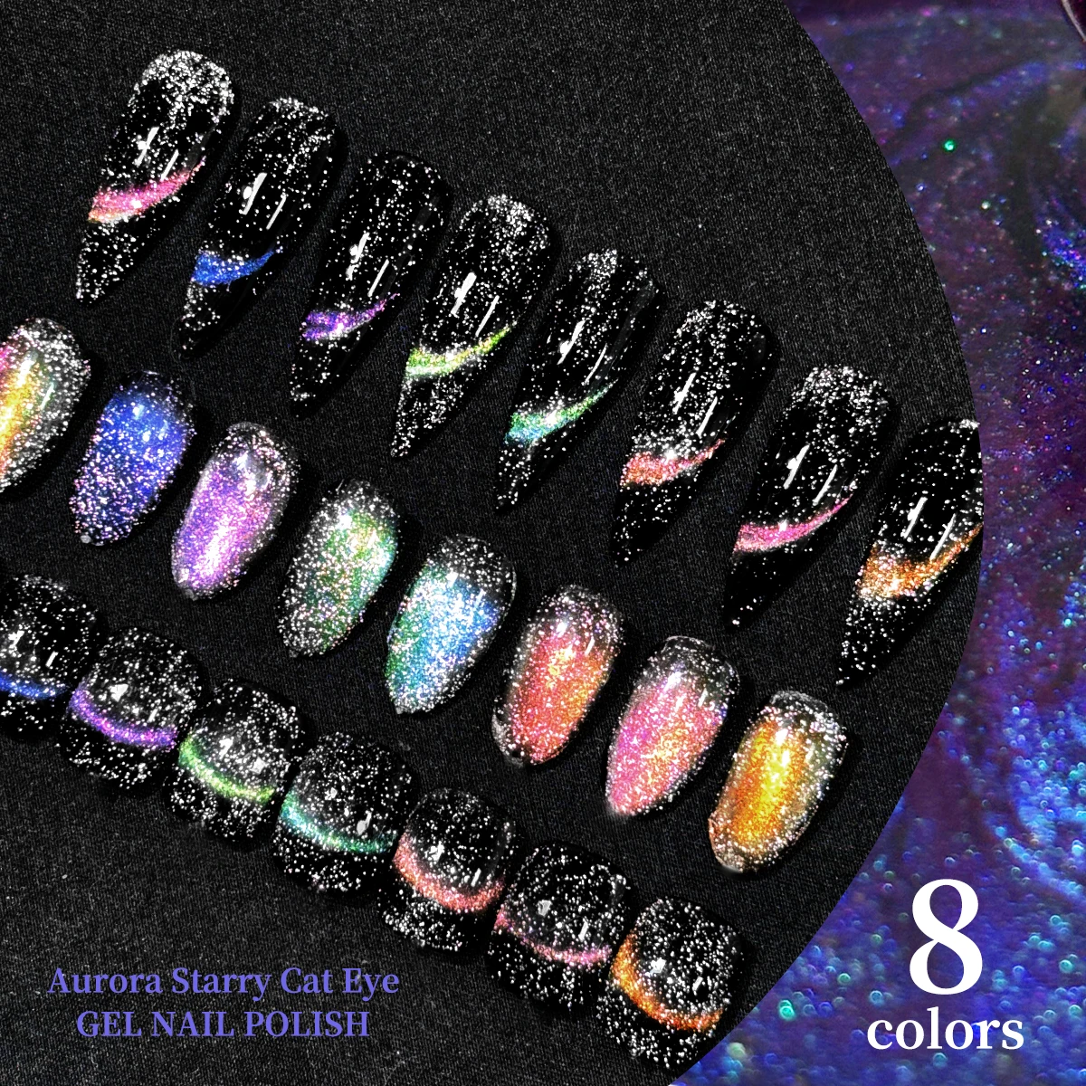 مجموعة طلاء أظافر جل عين القطة، تأثير الحرباء، أسود، أرجواني، ولمعان فضي، تصميم جالاكسي السحري، تتضمن معطفًا أساسيًا، علويًا #4