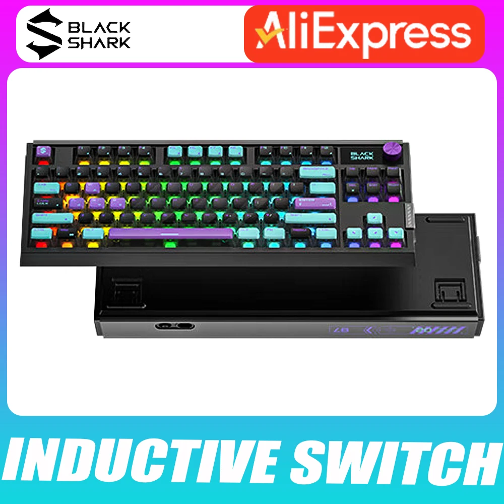 Black Shark Bkb02 Inductive Switch Keyboard Multifunctional Knob Three Mode Wireless Gaming Keyboard Quick Trigger Rgb Hot-Swap