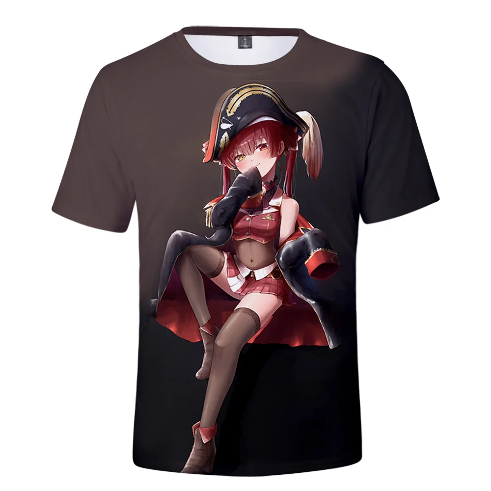 HOLOLIVE-Camiseta con estampado 3D de Houshou VTuber para hombre y mujer, ropa de calle Preppy, estilo Kawaii, primavera y verano