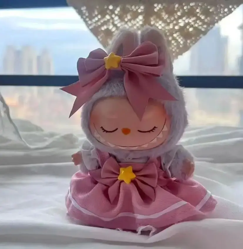 

17cm Labubu Clothes Outfit Accessories For Labubu Clothing Bow Hairpin Magic Stick Sakura Dress Four-piece Set Kids Gift