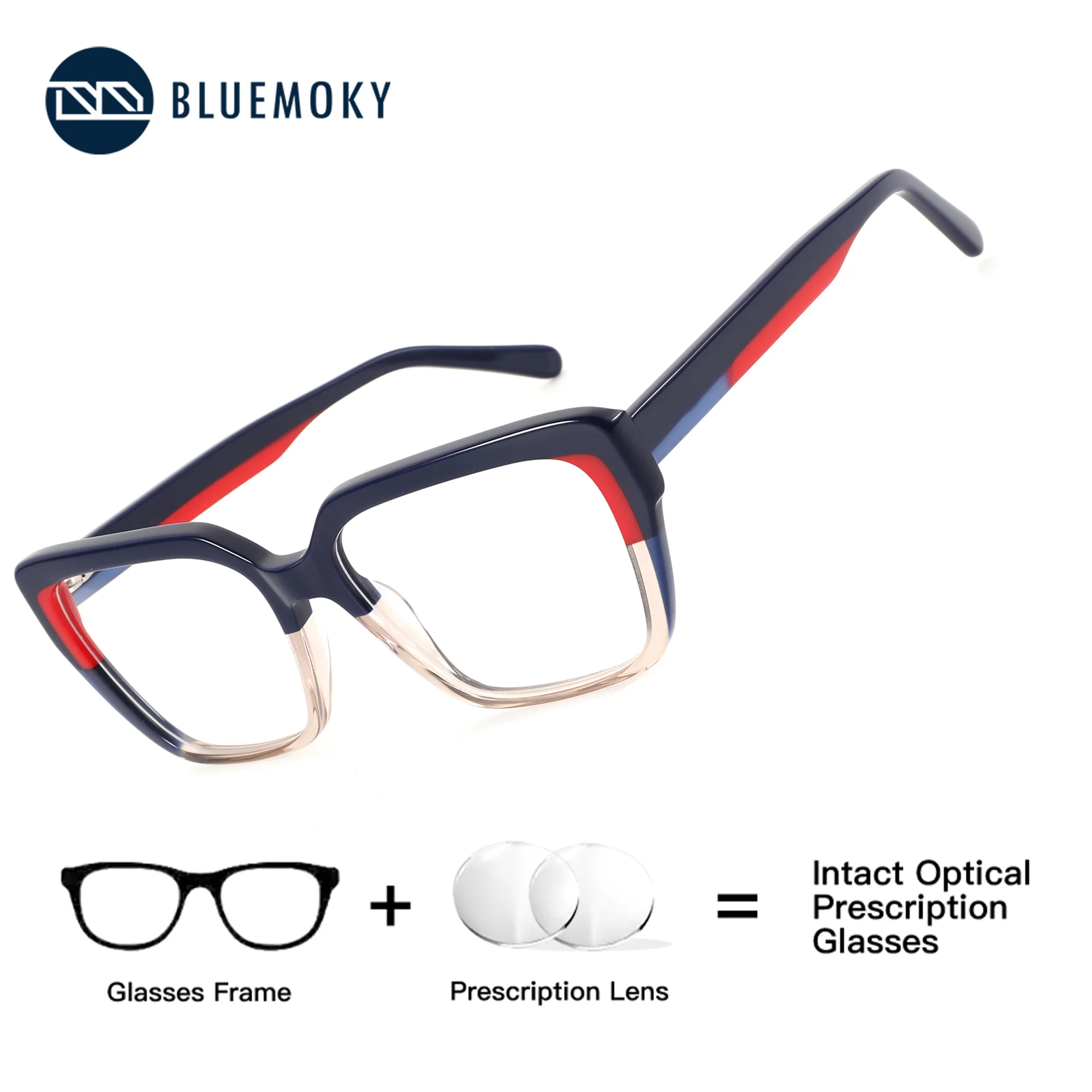 

BLUEMOKY Polygon Acetate Prescription Glasses Women Photochromic Anti Blue Light Progressive Myopia Optical Eyewear Trend