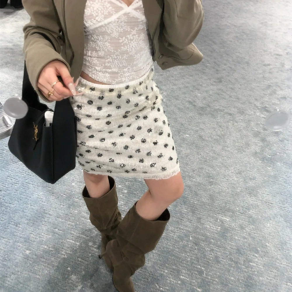 Sexy Women Pink Bling Beading Sequins Skirt Elastic Waist Hem Spliced Lace Package Hips Knee Length Short Skirts Girl's Bottom