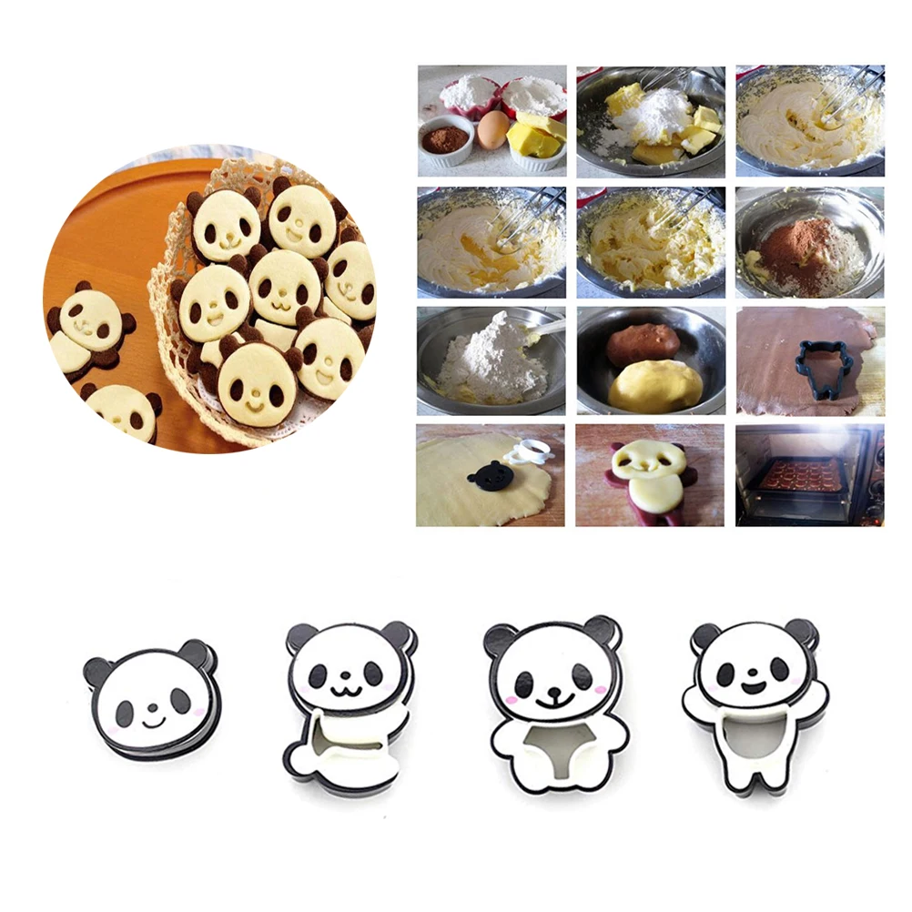 

4 pcs Panda Mold Silicone Baking Creative Cartoon Shape DIY Cake Fondant Chocolate Diy Baking Molds Candy Molds