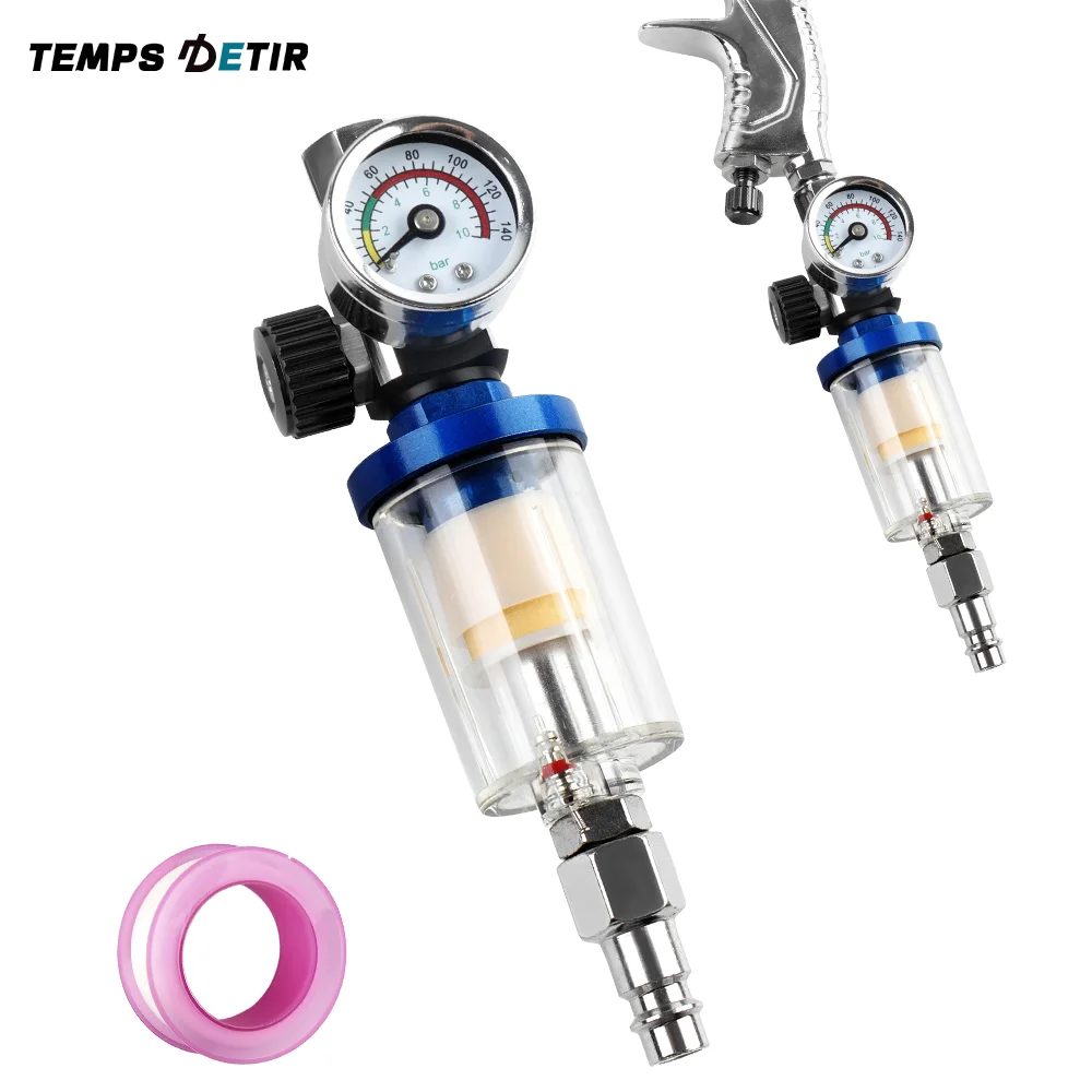 Pneumatic Air Pressure Regulator Portable Air Oil/Water Filter Separator for Spray Gun & Auto Repair, G1/4 Universal Interface