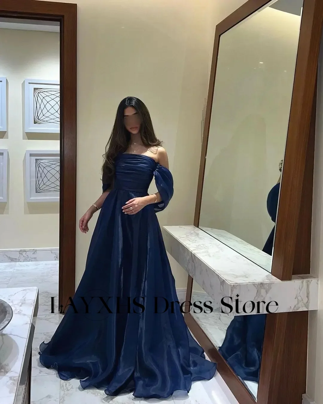 

LAYXHS Simple Off the shoulder Evening Dresses A-Line Pleat Floor-Lenght Women Prom Dresses Customized فساتين سهرات