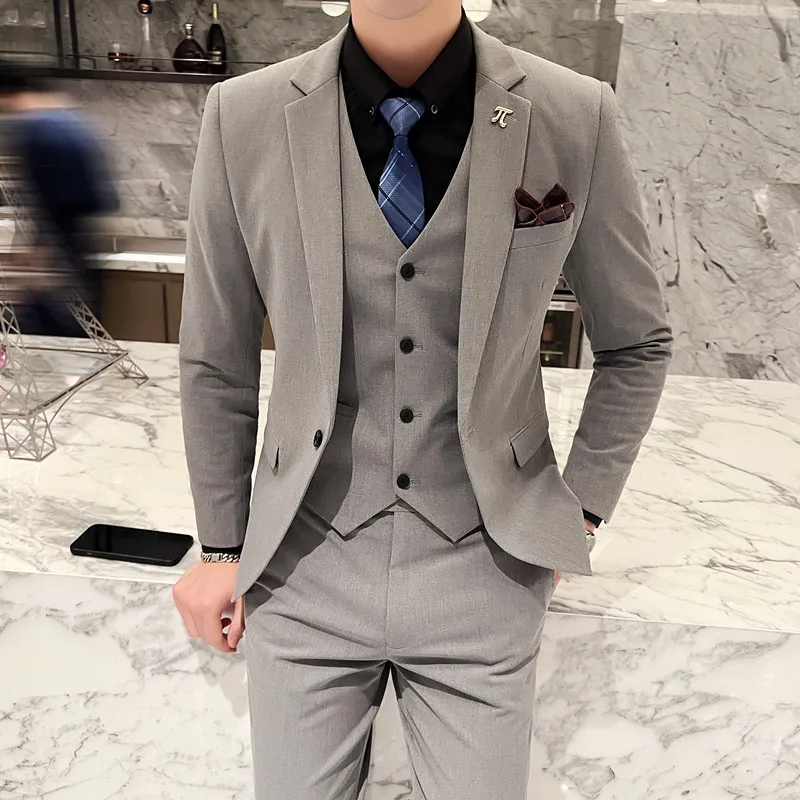 

2024 British Style Groom Dress (suit + Vest + Trousers) Fashion Business Handsome All Match Banquet Wedding Boutique 3-piece Set