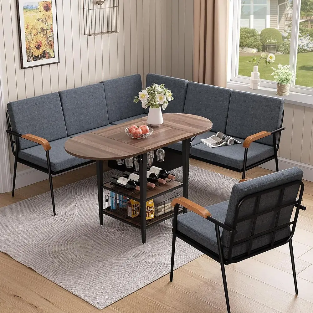 

51 Inch Round Kitchen Breakfast Table with Storage Stools and Chairs for Dining Room Furniture