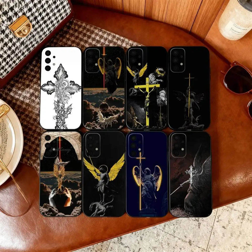 

A-Archangel Michael Cross Phone Case For Samsung Galaxy A73,A72,A71,A70,A53,A52,A51,Soft Silicone Black Cover