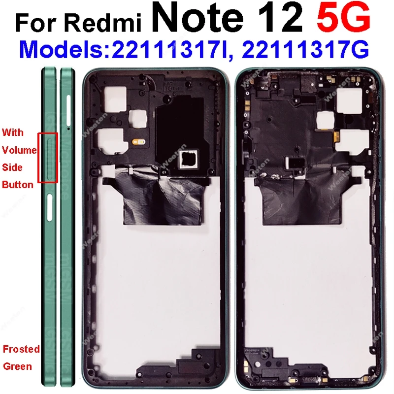 Middle Frame Housing For Xiaomi Redmi Note 12 Note 12 Pro 5G Middle Frame Bezel Holder Cover with Side Buttons Repair Parts