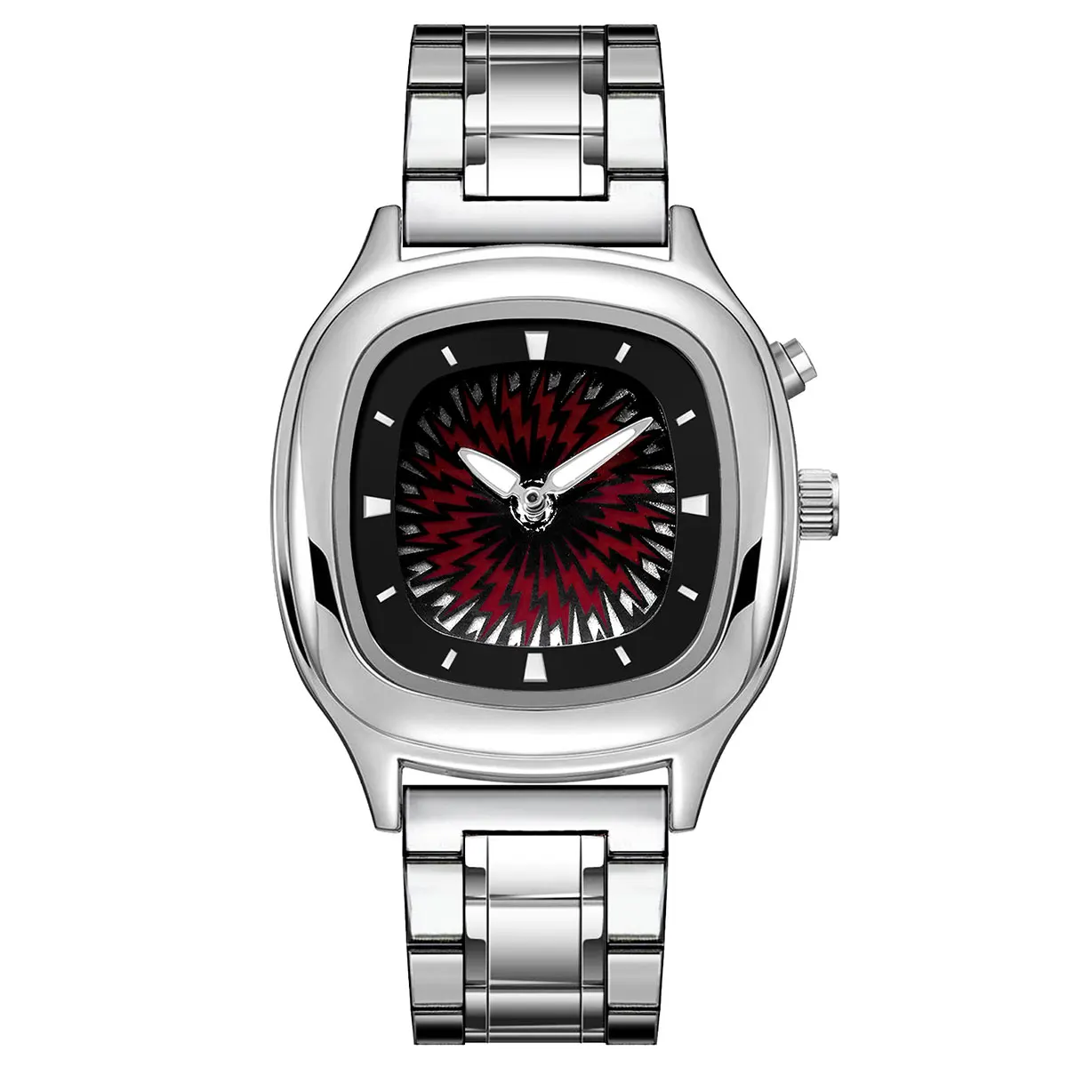 Retro Millennium Watch for Men with Dynamic Flame Dial Unique Creative Quartz Wristwatch with Stainless Steel Strap Square Case