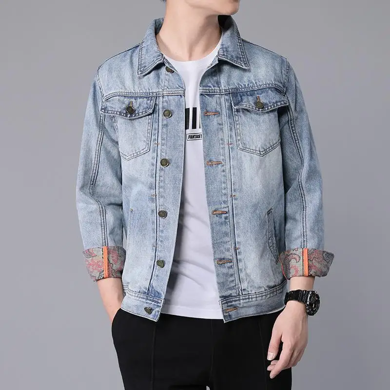 Cowboy Coat for Men Autumn Blue Plus Size Denim Jackets Man Cargo Loose Clothing in Lowest Price Aesthetic Menswear Joker Trendy