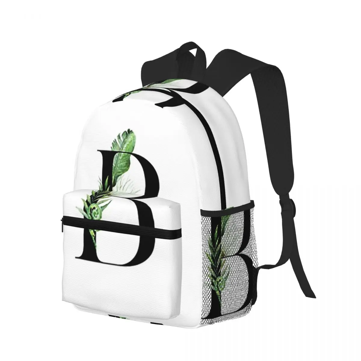 

Green Leaves B Letters Pattern Student Backpack School Bag Hiking Travel Daypack for Boys Girls Bookbag Shoulder Bags