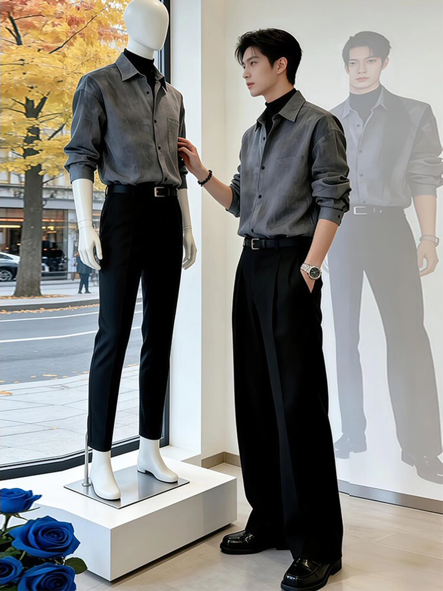 

Retro American Dyed Shirt Men's Long Sleeve Casual Collar Jacket Spring Skin Feel Design Loose Fit Breathable Youth Trend