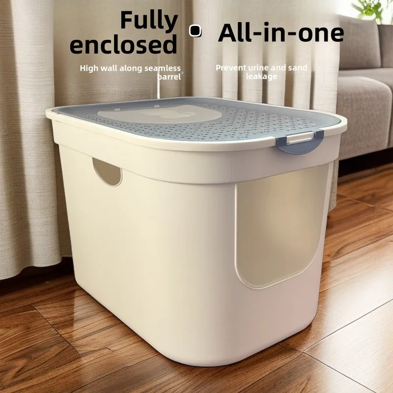 Ultra Large Fully Enclosed Cat Litter Box Odor Containment Top Entrance Big Size Privacy Toilet Spaceship Style Cat Litter