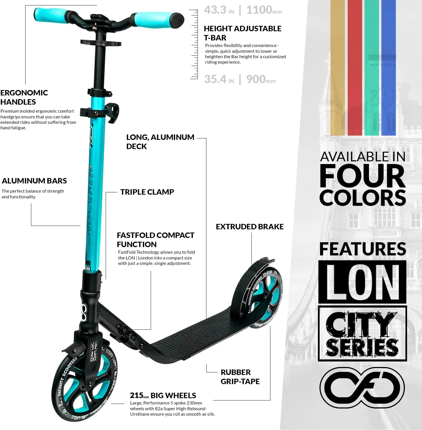 Foldable Kick Scooter - Kick Scooters for Adults, Teens and Kids with Carrying Strap - Fast Folding, Adjustable Handlebars and L