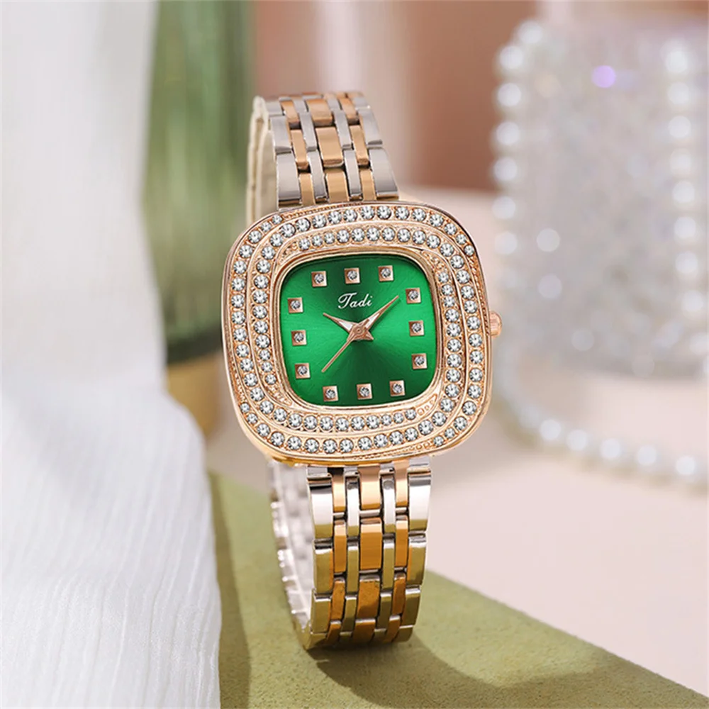 Luxury Full Star 2024 New Women\'s Square Diamonds Quartz Watch Fashion Business Stainless Steel Women\'s Dress Clock Wristwatch