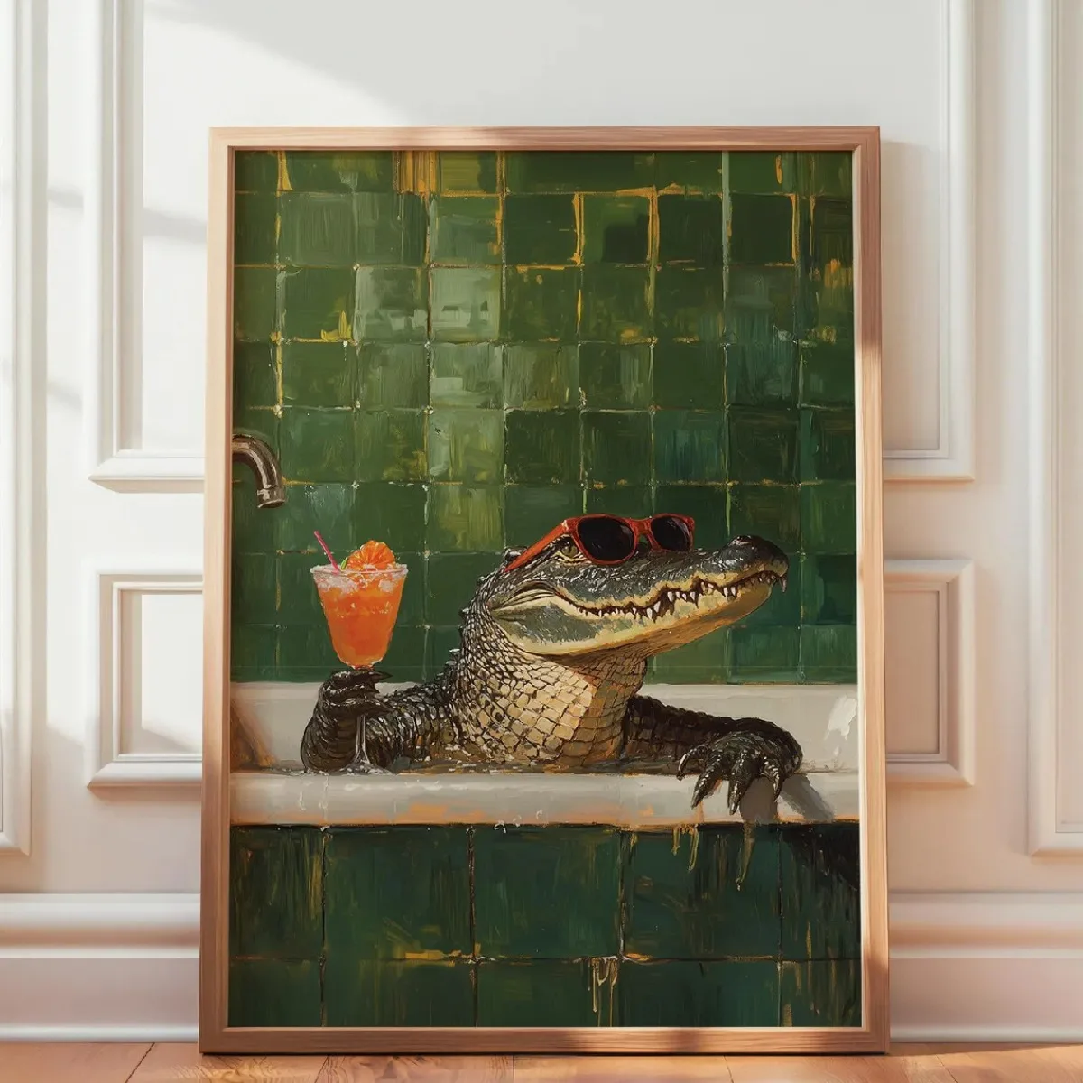 Vintage-Krokodil-Bade-Leinwanddruck-Poster, modern, lustig, schick, Tier-Kunstdruck, Toilette, Badezimmer, Wandkunst, Heimdekoration, Poster, Geschenk