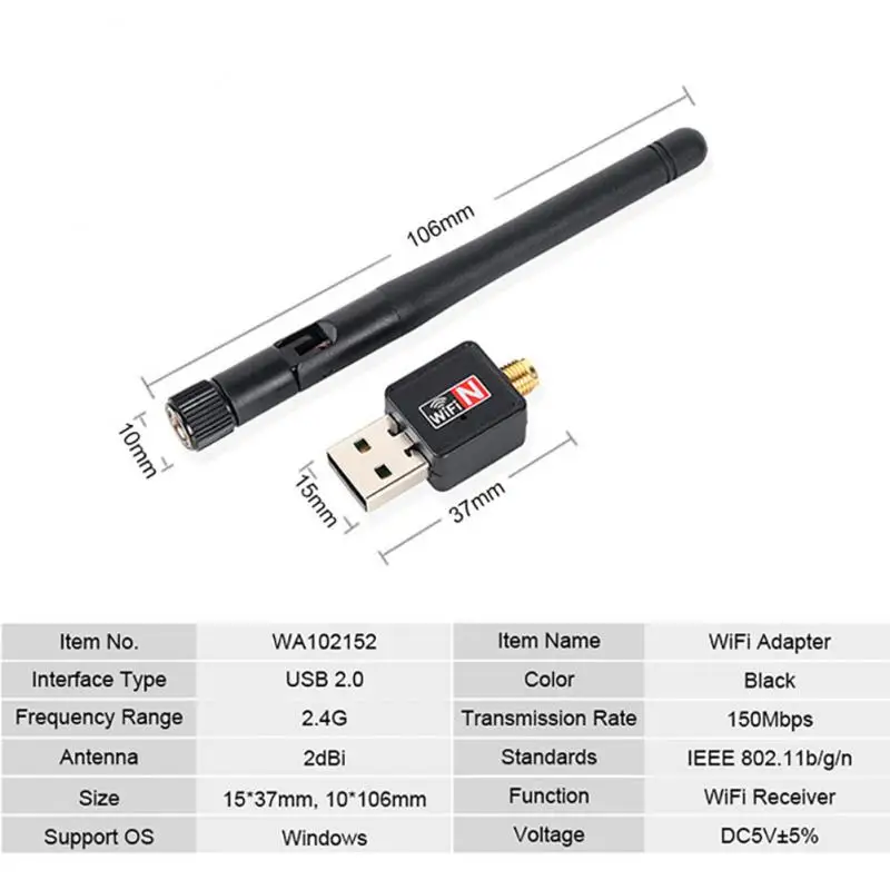 WiFi Adapter 5dB Antenna 150Mbps Lan Wireless Network Card Portable USB 7601 chip for AHD DVR DVR