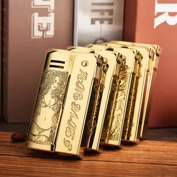 brass Lighter Creative Retro Brass Carving Pattern Windproof Cigarette Accessories Smoking Gift for Men