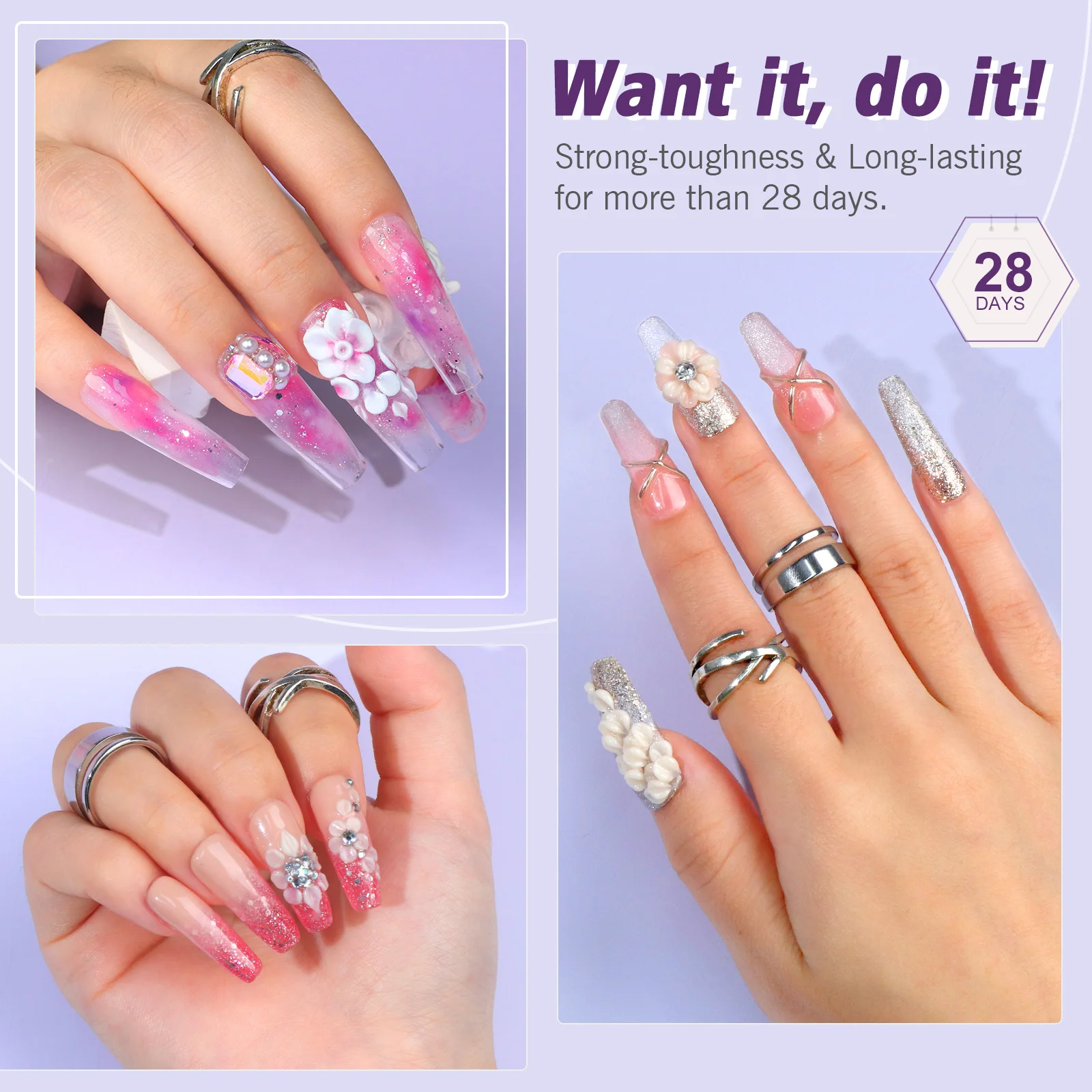 SAVILAND – Kit d'ongles en acrylique, poudre acrylique et cristal liquide, paillettes 3D, outils de sculpture