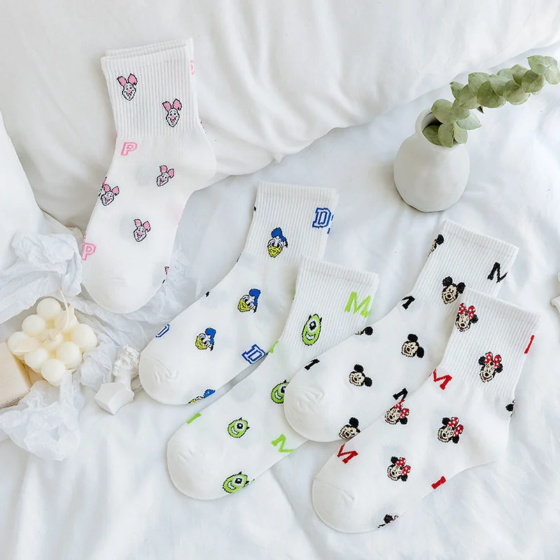 1Pairs Disney Cartoon Casual Socks Mickey Mouse Minnie Daisy Donald Duck Fashion Print Cotton Sock for Women Socks Girls Gift