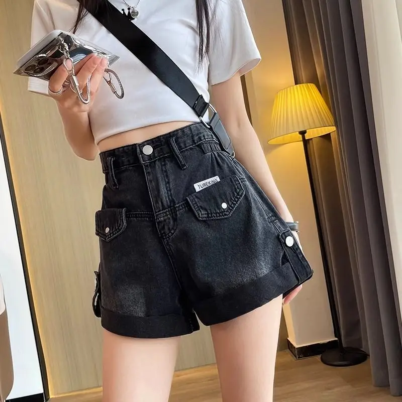 Shorts jeans versáteis femininos 2 calças de emagrecimento de cintura alta e pernas largas