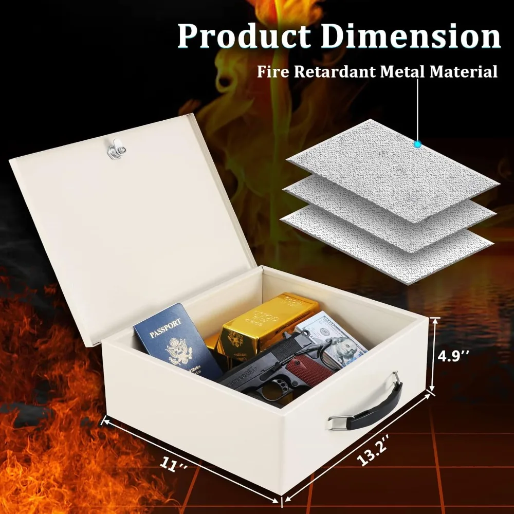 Портативный пожарный сейф с замком для ключей, огнестойкий металлический замок для документов, для дома, снаружи, автомобиля, бежевый