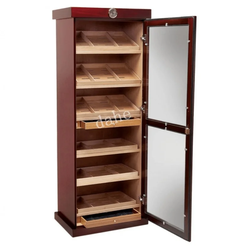 custom.Cherry Cigar Showcase with Hygrometer Cigar Cabinet Humidor for Smoke Shop Adjustable Ceder Shelves Cigar Cabinet