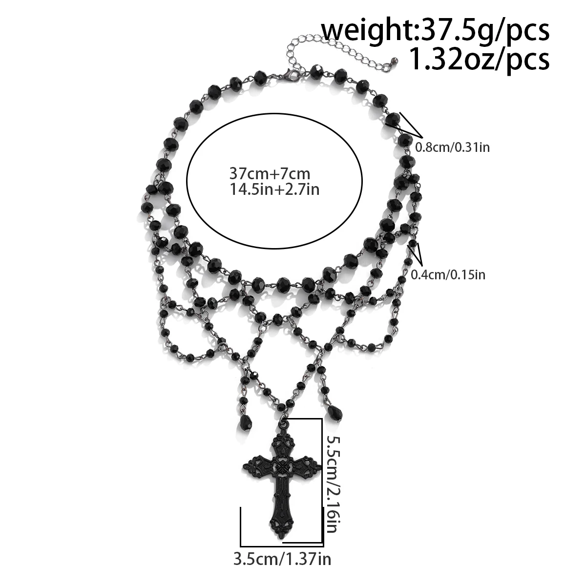 قلادة سلسلة شرابة كريستال سوداء متعددة الطبقات من القوطي للنساء ، قلادة مسيح كلاسيكية كبيرة ، مجوهرات الهالوين #4