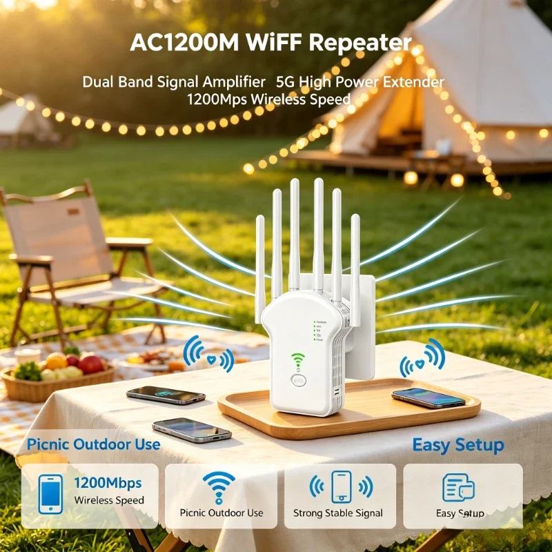 5G Dual‑Band WiFi Range Extender AC1200M High Power Wireless Signal Booster Repeater